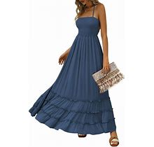 LILLUSORY Women's Smocked Maxi Dresses Summer 2023 Sexy Flowy Beach Long Backless Slip Dress