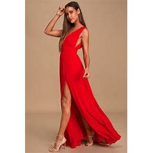 Red Maxi Dress | Womens | Small (Available In XXS, XS, M, L, XL) | 100% Polyester | Lulus Exclusive | Backless Dresses | Gowns | Prom Dresses