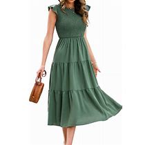 Infashule Summer Dresses 2023 Boho Maxi Ruffle Dresses Smocked Dress For Women
