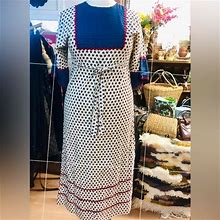 Vintage Dresses | Vintage Plus Size - 1970S - Hand Made, Maxi Hippie Dress - Cotton Bohemian | Color: Blue/Cream | Size: Xxl