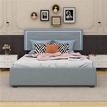 Everly Quinn Zelai Queen Size Platform Bed W/ Rivet-Decorated Headboard, LED Bed Frame & 4 Drawers Upholstered/Velvet In Gray | Wayfair