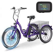 Docred 24Inch Electric Trike For Adult ,350W 36V 10Ah Lithium Battery,7 Speeds Three Wheel Road Bike