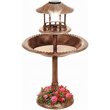 Best Choice Products Solar Outdoor Bird Bath Pedestal Fountain Garden Decoration W/ Fillable Planter Base - Bronze