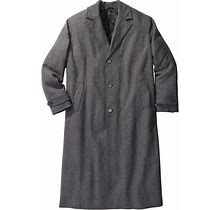 Men's Big & Tall Wool-Blend Long Overcoat By Kingsize In Charcoal Herringbone (Size 6XL)