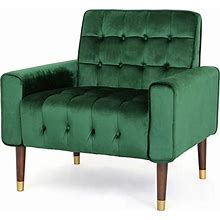 Christopher Knight Home Bourchier Button-Tufted Velvet Armchair By Emerald + Dark Espresso + Gold Finish End
