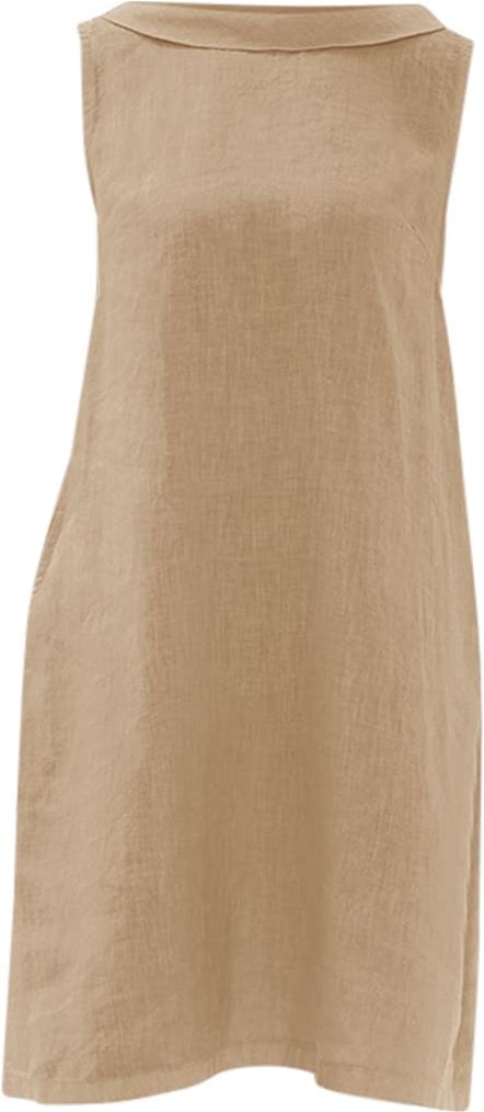 Women's Neutrals Midi Linen Cami Dress With Back Tie Beach Sand | Extra Small | Haris Cotton