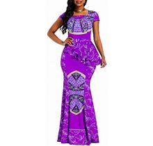 VERWIN African Dress Cap Sleeve Square Neck Floor-Length Geometric Mermaid Maxi Dress Long Dress