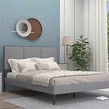 Queen Size Linen Upholstered Platform Bed Frame With Headboard And Metal Slats, Fully Upholstered Mattress Foundation, No Box Spring Needed, Easy Ass