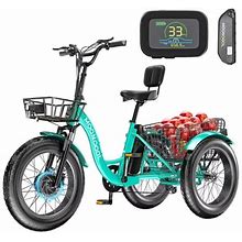 Docred 20" X 4.0 Fat Tire Electric Tricycle For Adults, 3 Wheel 7 Speed 500W 36V Electric Trike With Removable Battery For Men Women Senior