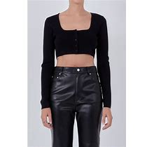 Women's Cropped Knit Buttoned Top - Black