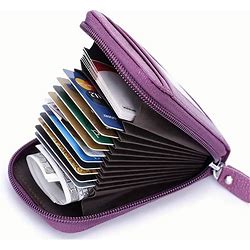 RFID Blocking Multi Card Slots Card Holder, Portable Mini Card Wallet, Mini Zipper Around Coin Purse With Clear Window,Coffee,Affordable