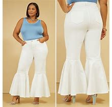 Plus Size Mid Rise Bell Bottom Jeans, WHITE, 22 - Ashley Stewart