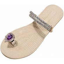 Gyujnb Women's Rhinestone Flat Sandals T-Strap Thong Sandals Summer Flat Sandals Flip Flop Sandals For Women 2024,Purple,Size 9.5