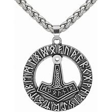 Viking Rune Thor's Hammer Mjolnir Amulet Pendant Protection Necklace Chain 24"