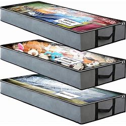 3 Pack Underbed Storage Bags, Large Capacity Thickened And Reinforced Foldable Storage Organizer, Under-The-Bed Storage Bins With Reinforced