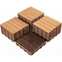 Topeakmart 27PCS Interlocking Wood Floors Patio Decking Tiles Hardwood Deck Tile