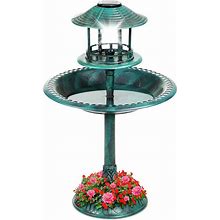 Best Choice Products Solar Outdoor Bird Bath Pedestal Fountain Garden Decoration W/ Fillable Planter Base - Green