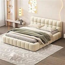 Upholstered Bed, Queen Size Upholstered Platform Beds With Thick Fabric, Soft Comfortable Solid Frame Bed Frame, Strong Weight Capacity And Noise-Fre
