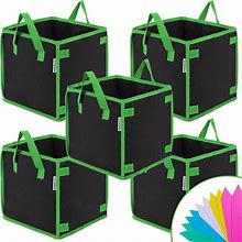 VIVOSUN 5 Pack 3 Gallon Square Grow Bags, Thick Nonwoven Cubic Fabric Pots With Handles For Indoor And Outdoor Gardening