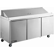 PEAKCOLD 3 Door Stainless Steel Sandwich Salad Prep Table - Refrigerated Work Station 71" W