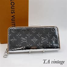 Auth Louis Vuitton Monogram Mirror Zippy Wallet Vertical Silver M80808