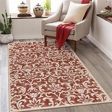 Morebes Vintage Floral 3X5 Area Rug Washable Rugs For Bedroom Aesthetic,Red Kitchen Rug Non Slip,Soft Entryway Bathroom Mat,Indoor Accent Floor