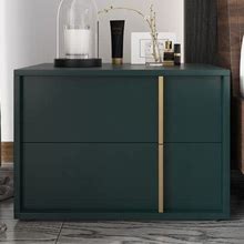 Green Nightstand Manufactured Wood Bedroom Nightstand With 2 Drawers Gold Stripe Pulls