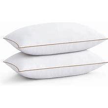 Puredown® Goose Feather Down Pillows Queen Size Set Of 2, Soft Fluffy Luxury Hotel Collection Pillow, 100% Cotton Cover, Medium Firm Bed Pillow For