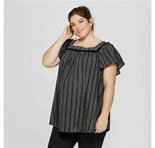 Isabel Maternity Vertical Striped Short Sleeve Square Neck Woven Top