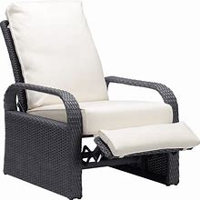 Babylon Outdoor Recliner Wicker Patio Adjustable Recliner Chair With Cushions, Rust-Resistant Aluminum Frame,All-Weather Resin Rattan, Grey&Beige