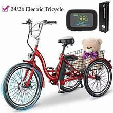 Docred 24" Electric Tricycle For Adults & Seniors,7 Speed 3 Wheel E-Bike With Large Basket/Low-Step Through Frame ,350W Motor 36V/10.4Ah Lithium Bette