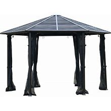 Outsunny 13' X 13' Steel Hexagonal Gazebo Canopy Heavy Duty Outdoor Pavilion With Aluminum Alloy Frame, Netting Sidewalls, Black