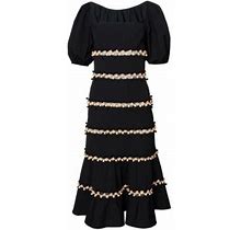 Carolina Herrera Women's Embroidered Floral Stripe Dress - Black Multi - Size 6