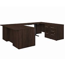 Bush Business Furniture Office 500 72W Height Adjustable U Shaped Executive Desk With Drawers In Black Walnut